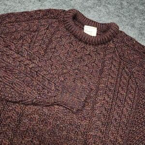 Carraig Donn Vintage Wool Ireland Cable Knit Chunky Fisherman Sweater 40 Plum